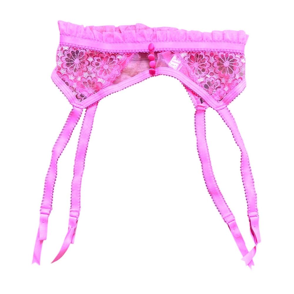 For Love & Lemons Garter Belt in Neon Pink Floral Lace Size XS XSmall